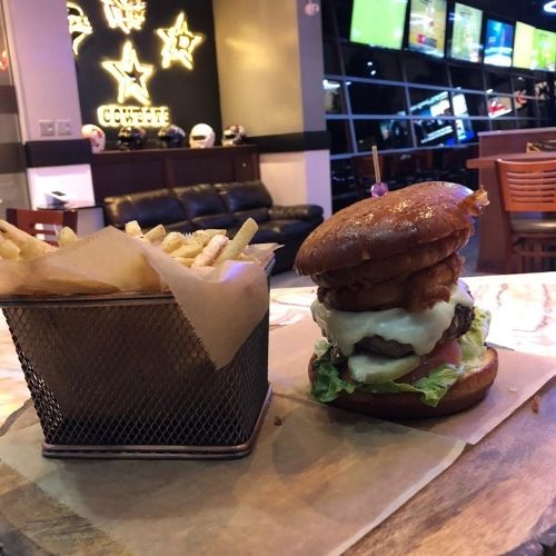 all american burger with french fries